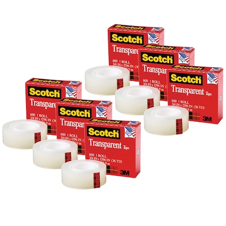 Scotch Transparent Tape Refill Roll, 3/4in. x 1296in., 6PK 600341296